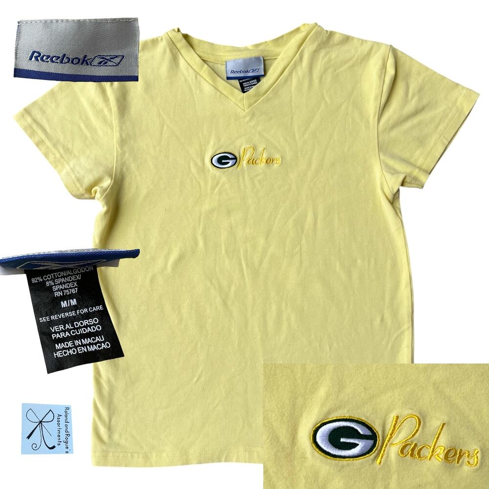 Reebok NFL Green Bay Packers Cotton Blend V-Neck Sz M